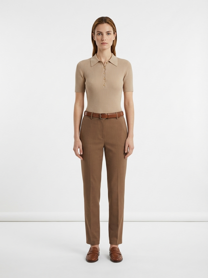 LadyLuxury | Ribbed Knit Short Sleeve Polo - Minimalist Cropped Top