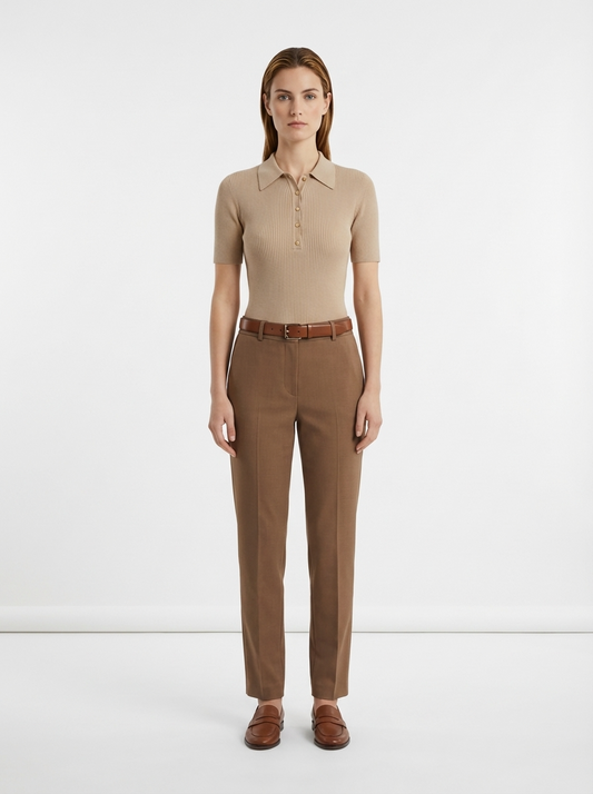 LadyLuxury | Ribbed Knit Short Sleeve Polo - Minimalist Cropped Top