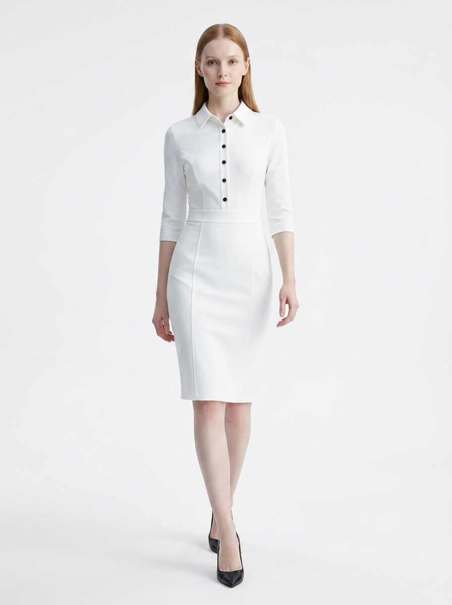LadyLuxury | Elegant Waist-Cinching Midi Dress - Long Sleeve Minimalist Bodycon for Office & Evening