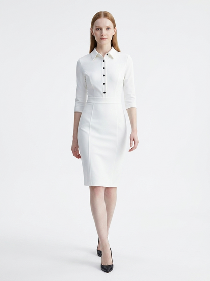 LadyLuxury | Elegant Waist-Cinching Midi Dress - Long Sleeve Minimalist Bodycon for Office & Evening