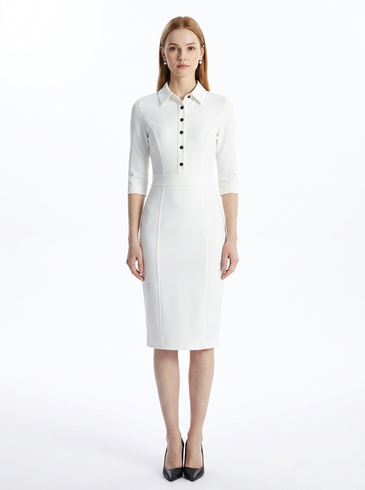 LadyLuxury | Elegant Waist-Cinching Midi Dress - Long Sleeve Minimalist Bodycon for Office & Evening