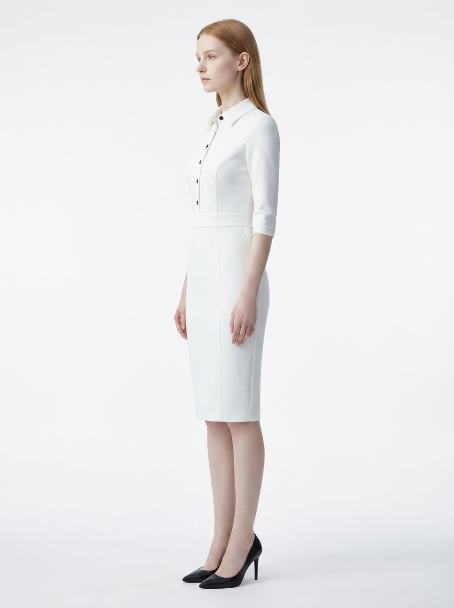 LadyLuxury | Elegant Waist-Cinching Midi Dress - Long Sleeve Minimalist Bodycon for Office & Evening