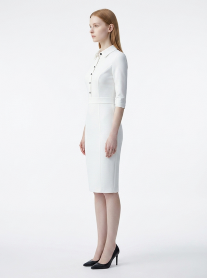 LadyLuxury | Elegant Waist-Cinching Midi Dress - Long Sleeve Minimalist Bodycon for Office & Evening