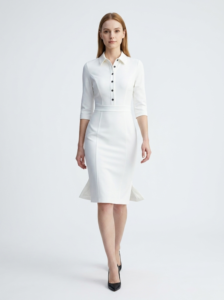LadyLuxury | Elegant Waist-Cinching Midi Dress - Long Sleeve Minimalist Bodycon for Office & Evening