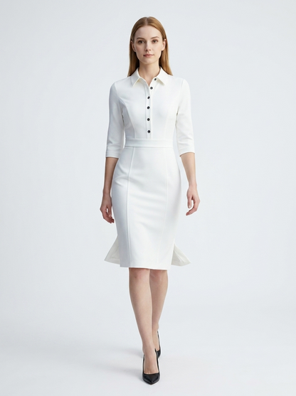 LadyLuxury | Elegant Waist-Cinching Midi Dress - Long Sleeve Minimalist Bodycon for Office & Evening