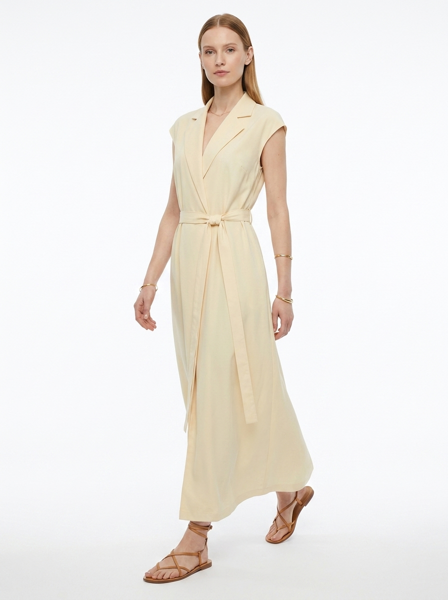 LadyLuxury | Sleeveless Trench Maxi Dress with Belted Waist