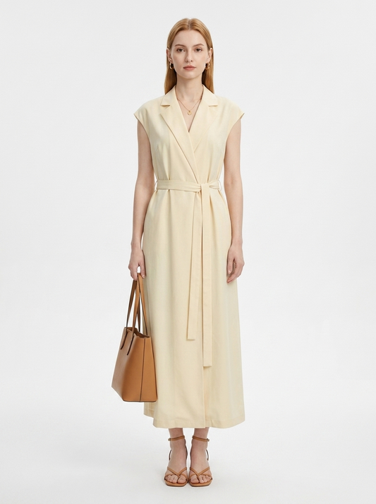LadyLuxury | Sleeveless Trench Maxi Dress with Belted Waist