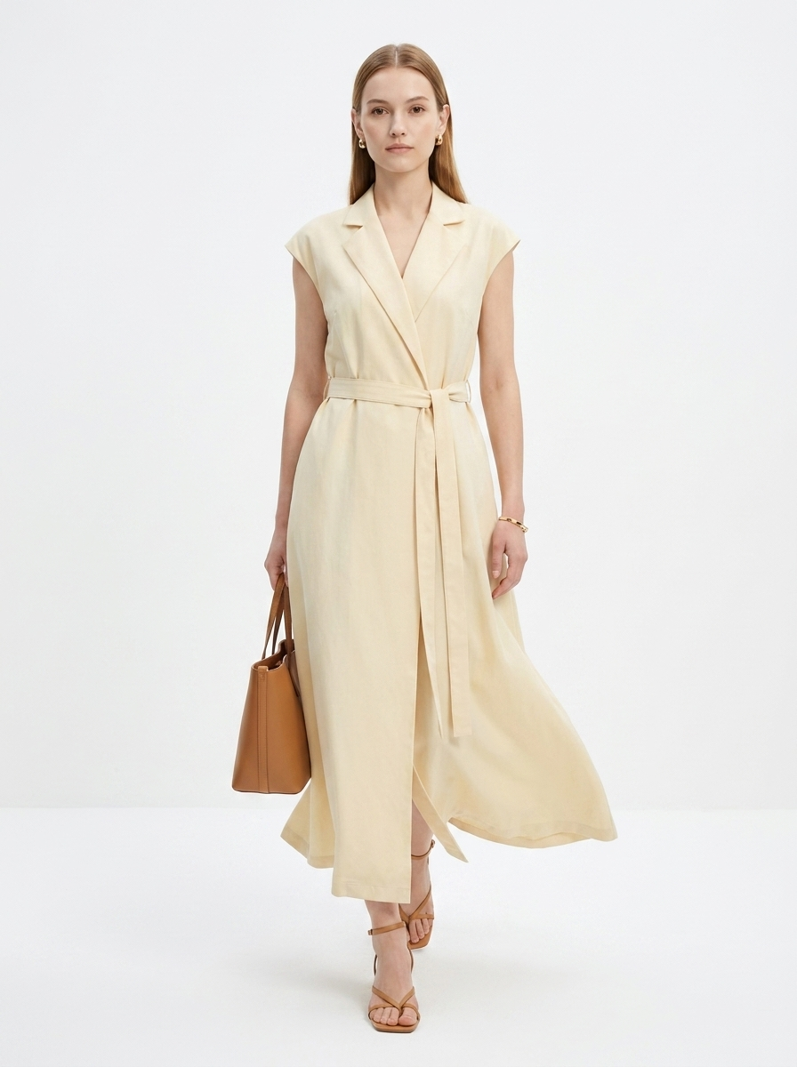 LadyLuxury | Sleeveless Trench Maxi Dress with Belted Waist
