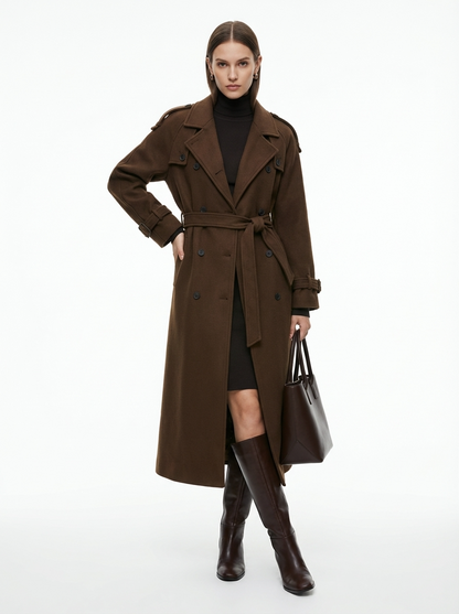 LadyLuxury | Double-Breasted Wool Blend Long Coat - Classic British Heritage Overcoat