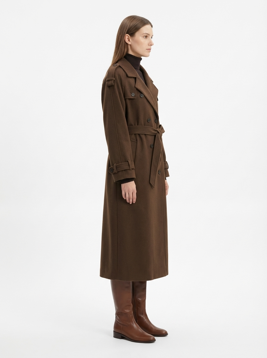 LadyLuxury | Double-Breasted Wool Blend Long Coat - Classic British Heritage Overcoat