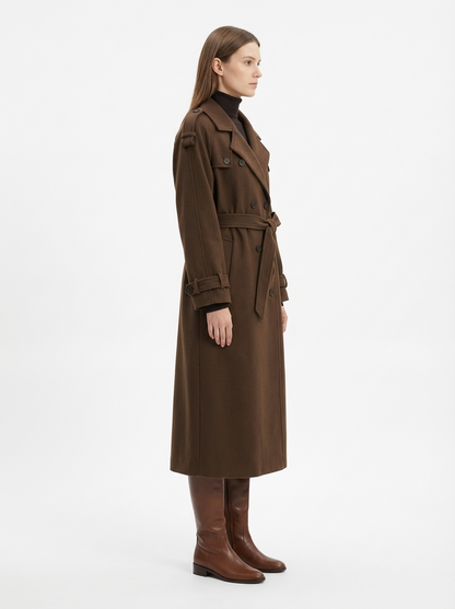 LadyLuxury | Double-Breasted Wool Blend Long Coat - Classic British Heritage Overcoat
