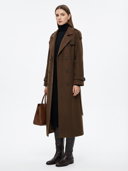 LadyLuxury | Double-Breasted Wool Blend Long Coat - Classic British Heritage Overcoat