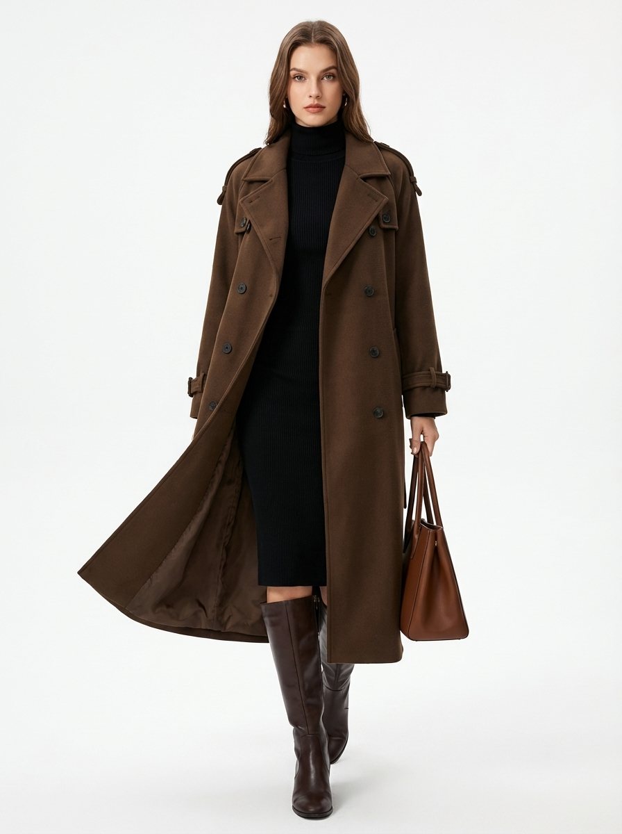 LadyLuxury | Double-Breasted Wool Blend Long Coat - Classic British Heritage Overcoat