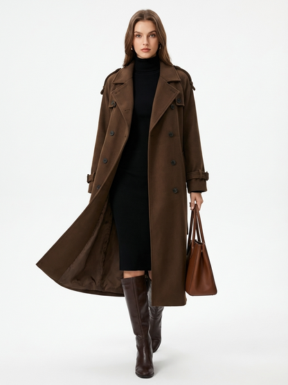 LadyLuxury | Double-Breasted Wool Blend Long Coat - Classic British Heritage Overcoat