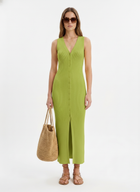 LadyLuxury | V-Neck Ribbed Knit Sleeveless Maxi Dress in Quiet Luxury Style