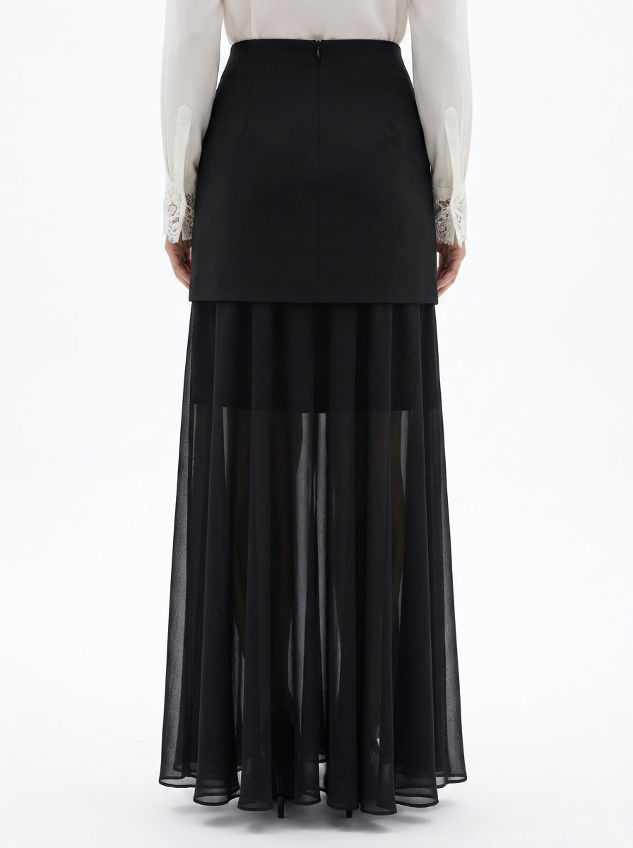 LadyLuxury | Elegant Patchwork Chiffon Long Skirt - Versatile Straight Fit