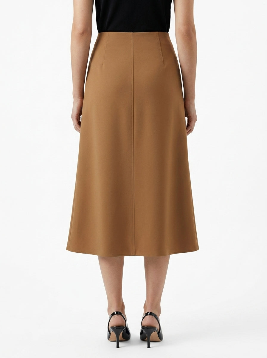LadyLuxury | Minimalist Asymmetric A-Line Skirt - Elegant Commuter Mid-Calf Style