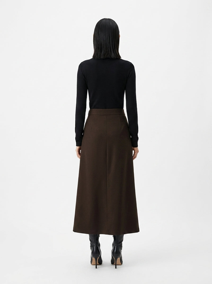 LadyLuxury | Woolen High Waist Straight Skirt - Elegant Slim Fit Office Midi Skirt