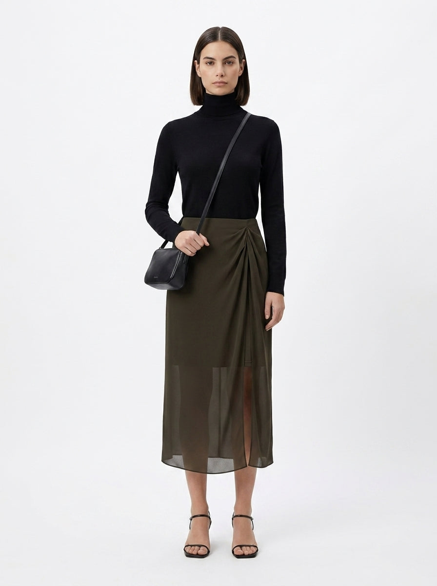LadyLuxury | Elegant Chiffon Pleated Midi Skirt with Side Slit - Office & Casual Versatile Wear
