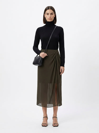 LadyLuxury | Elegant Chiffon Pleated Midi Skirt with Side Slit - Office & Casual Versatile Wear