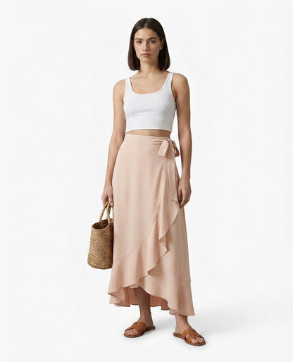 LadyLuxury | Elegant Irregular High Waist Lace-Up Maxi Skirt