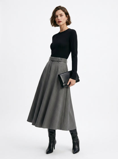 LadyLuxury Minimalist A-Line Midi Skirt - Elegant Autumn Solid Color Loose Fit Skirt