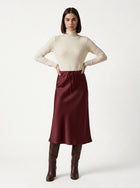 LadyLuxury | Elegant High-Waist Satin Maxi Skirt with Lace - Up Detail