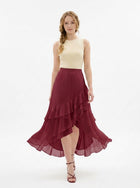 LadyLuxury Elegant Chiffon Fishtail Midi Skirt - High-Waisted A-Line Design