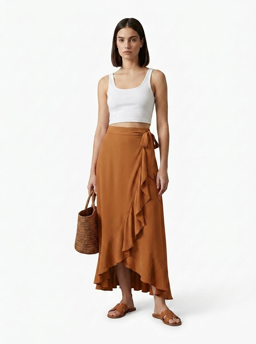 LadyLuxury | Elegant Irregular High Waist Lace-Up Maxi Skirt