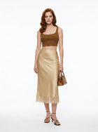 LadyLuxury Elegant Satin Lace Maxi Skirt - Luxury Silk-Feel Long Skirt