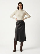LadyLuxury | Elegant High-Waist Satin Maxi Skirt with Lace - Up Detail