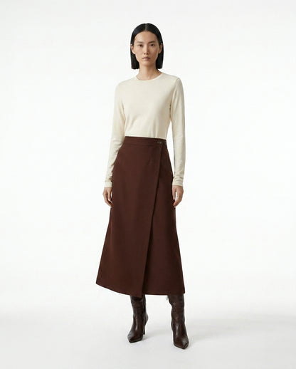LadyLuxury | Woolen High Waist Straight Skirt - Elegant Slim Fit Office Midi Skirt