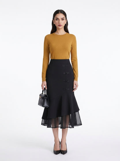 LadyLuxury | Elegant High Waist Office Suit Skirt with Pockets - Mid-Length