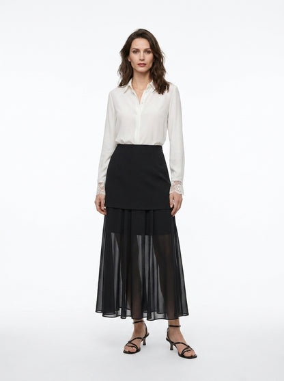 LadyLuxury | Elegant Patchwork Chiffon Long Skirt - Versatile Straight Fit