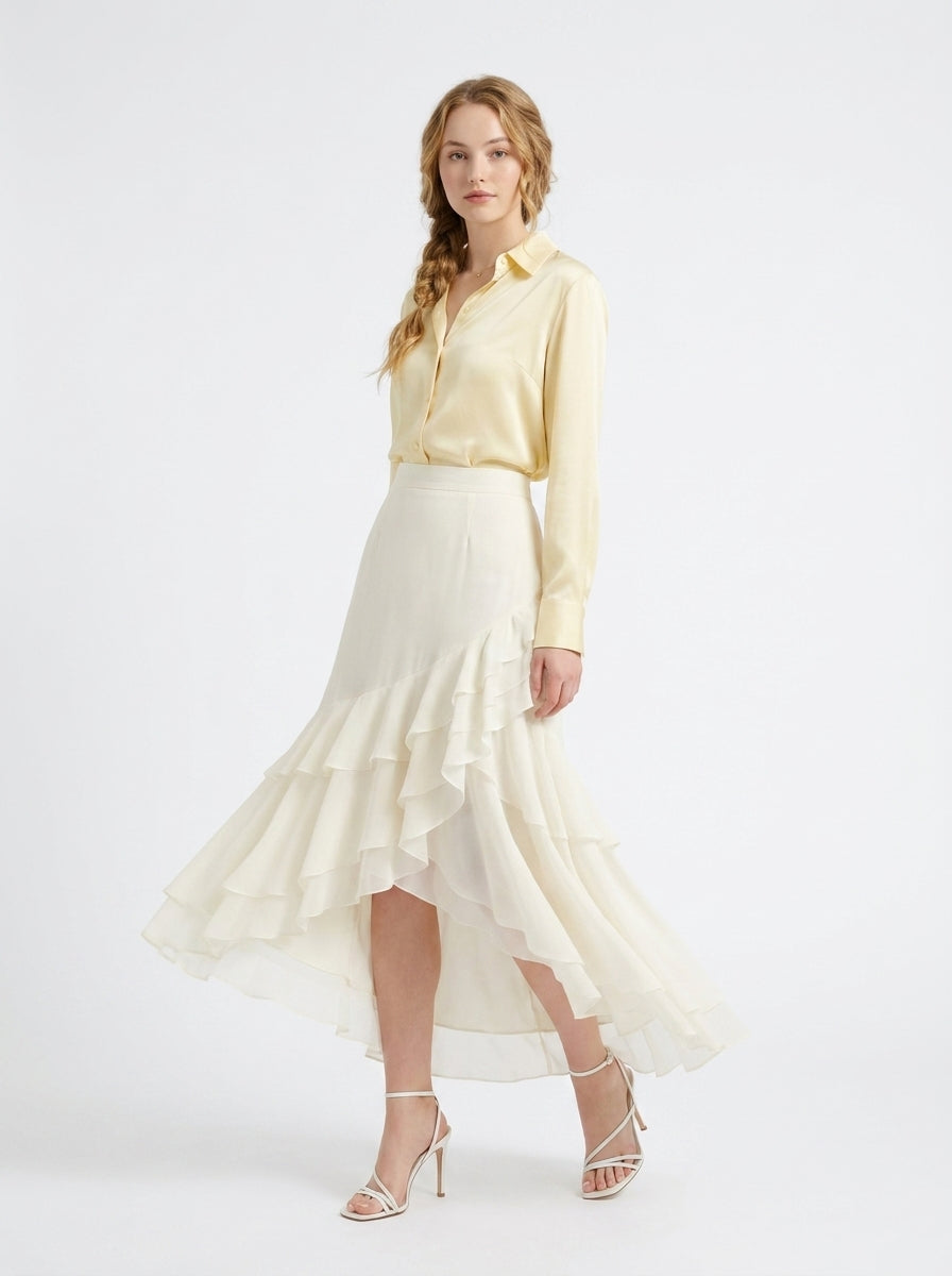 LadyLuxury Elegant Chiffon Fishtail Midi Skirt - High-Waisted A-Line Design