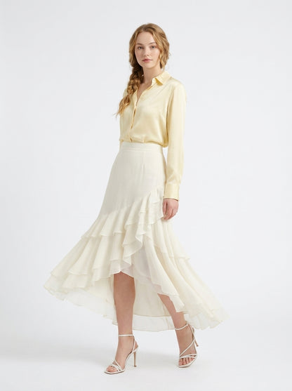 LadyLuxury Elegant Chiffon Fishtail Midi Skirt - High-Waisted A-Line Design