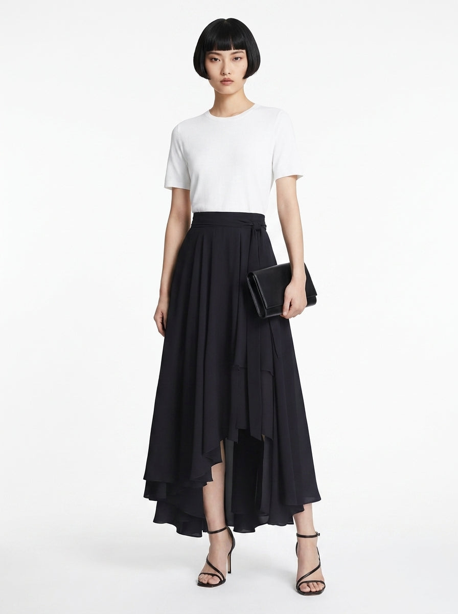 LadyLuxury | Irregular Chiffon A-Line Pleated Long Skirt - Elegant Summer Style