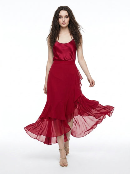LadyLuxury | Elegant High Waist Fishtail Chiffon Skirt - Irregular Ruffle Party Skirt