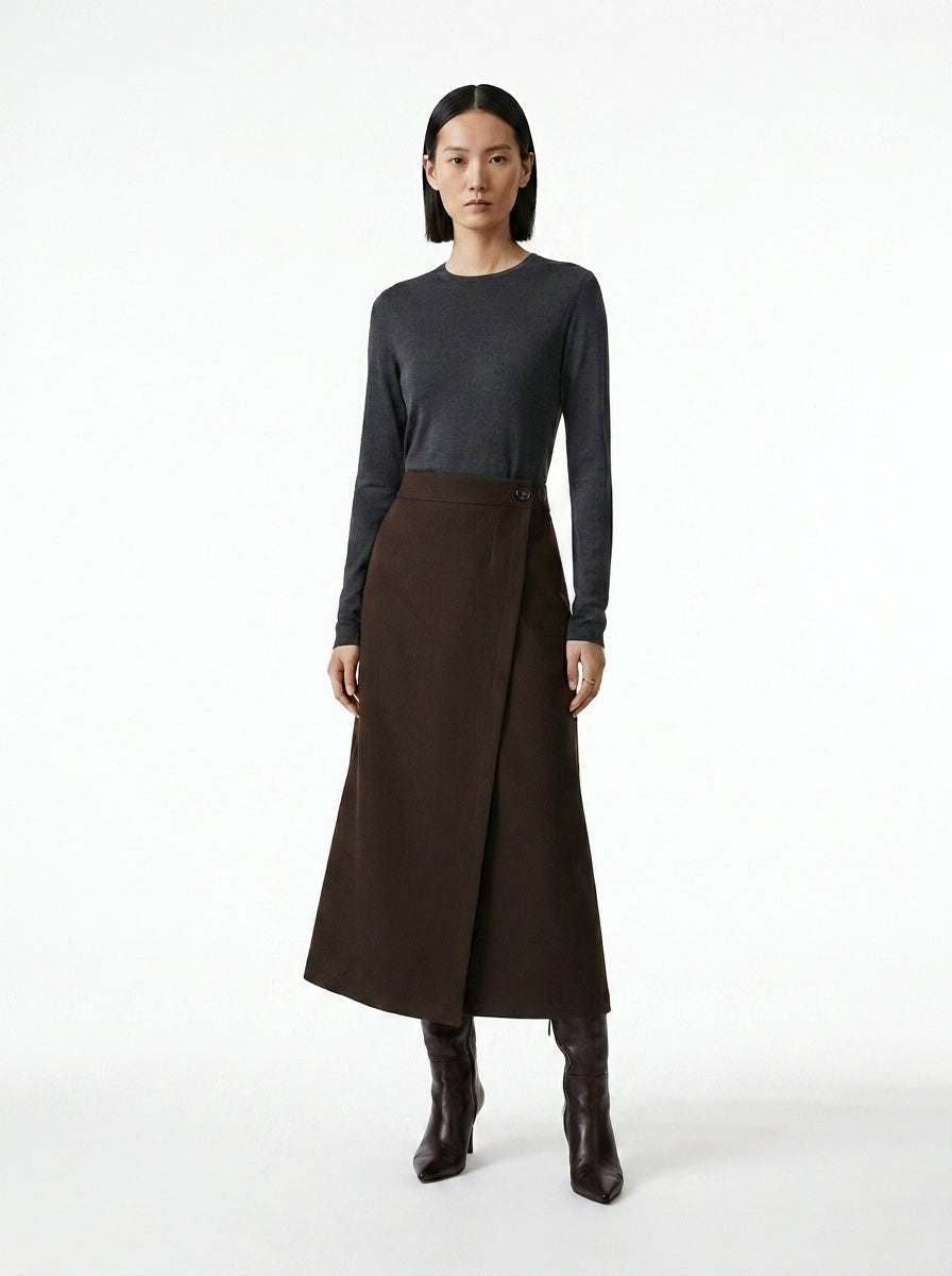 LadyLuxury | Woolen High Waist Straight Skirt - Elegant Slim Fit Office Midi Skirt