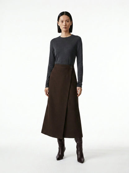 LadyLuxury | Woolen High Waist Straight Skirt - Elegant Slim Fit Office Midi Skirt