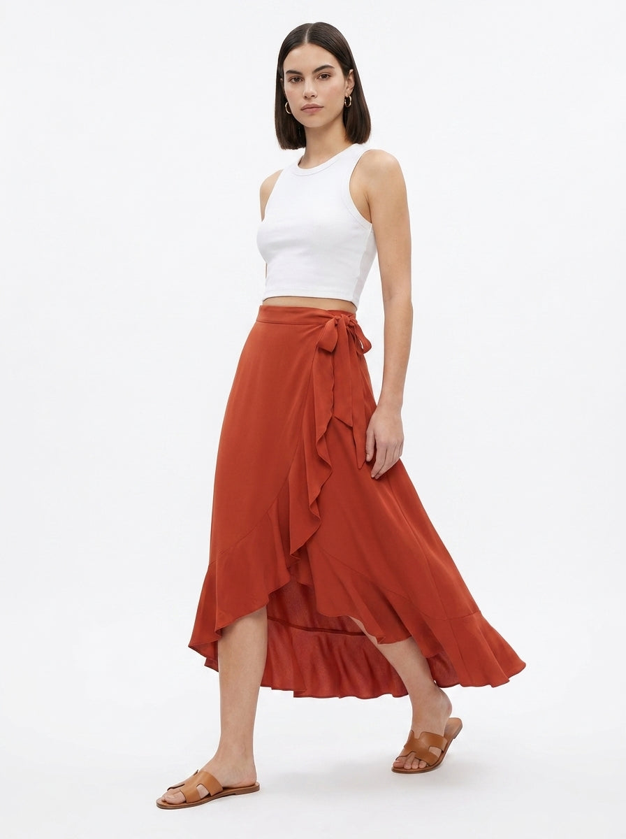 LadyLuxury | Elegant Irregular High Waist Lace-Up Maxi Skirt