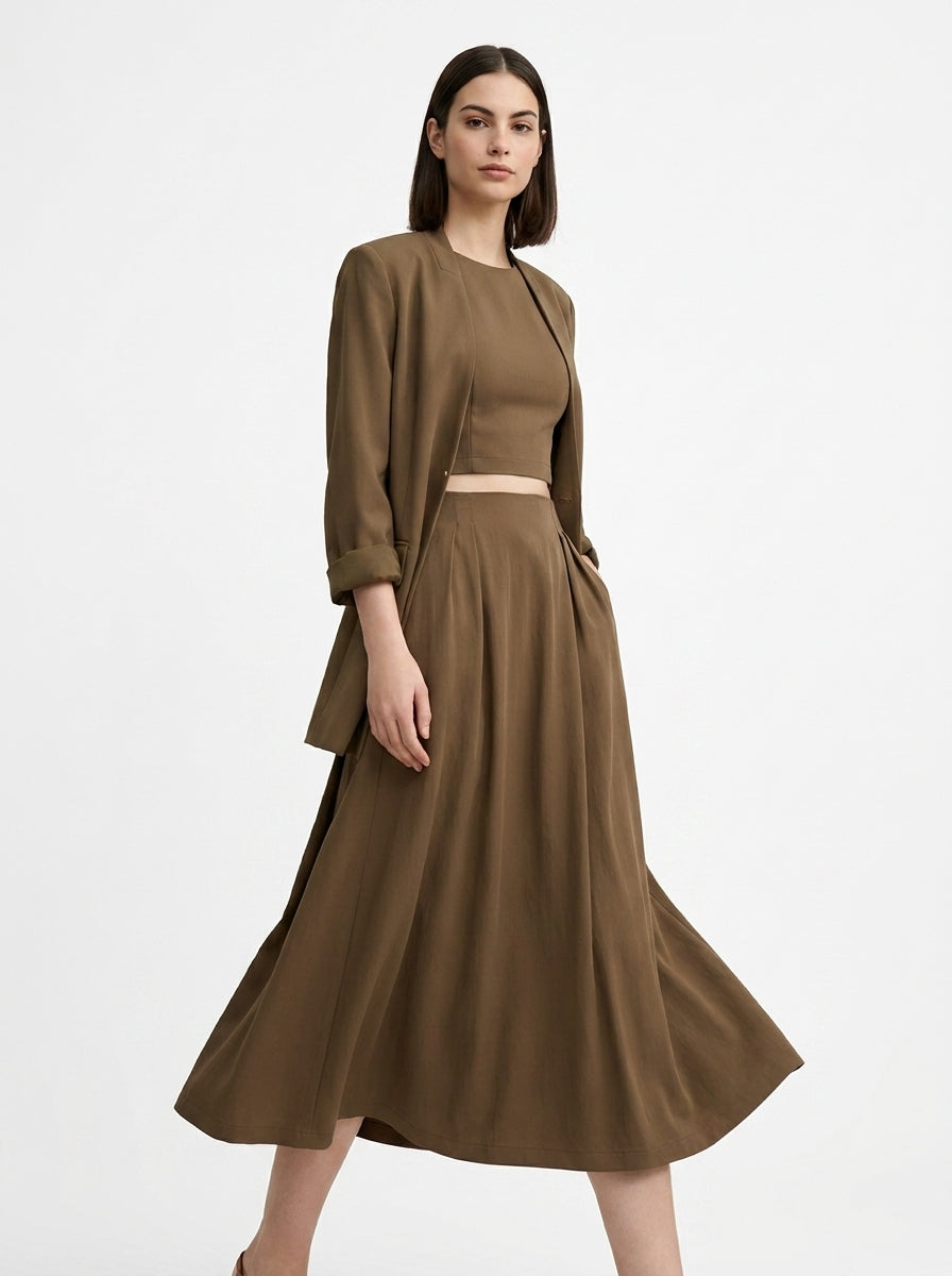 LadyLuxury | Elegant A-Line Midi Skirt with Pockets and Side Split