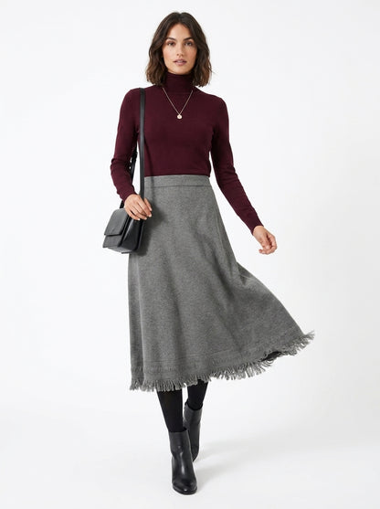 LadyLuxury | Winter Minimalist Knitted A-Line Long Skirt with Tassel Detail