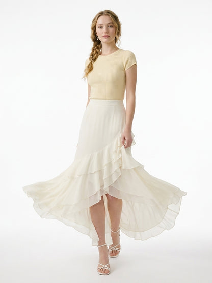 LadyLuxury Elegant Chiffon Fishtail Midi Skirt - High-Waisted A-Line Design