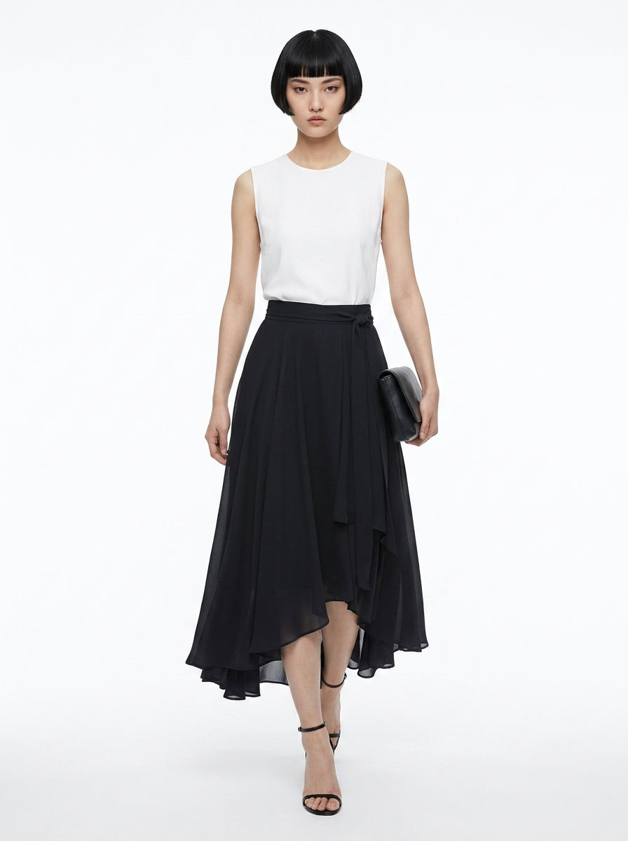 LadyLuxury | Irregular Chiffon A-Line Pleated Long Skirt - Elegant Summer Style