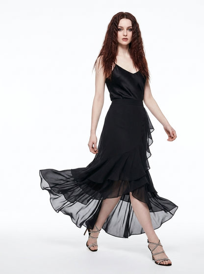 LadyLuxury | Elegant High Waist Fishtail Chiffon Skirt - Irregular Ruffle Party Skirt