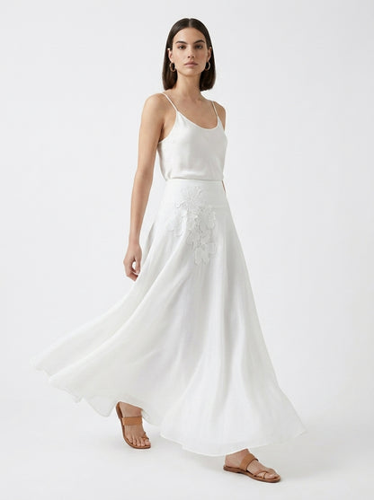 LadyLuxury | Elegant Lace Trim A-Line Midi Skirt - Summer Casual Loose Fit