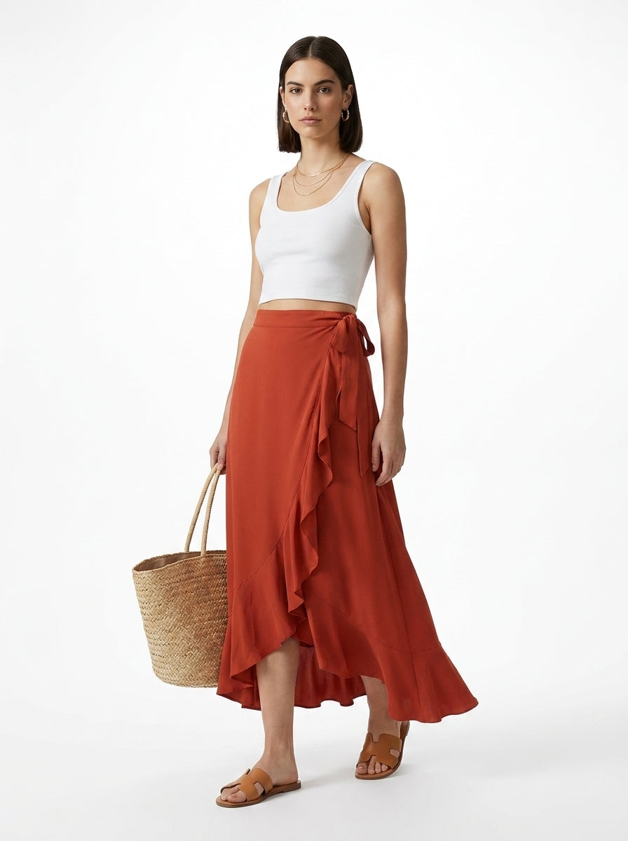 LadyLuxury | Elegant Irregular High Waist Lace-Up Maxi Skirt