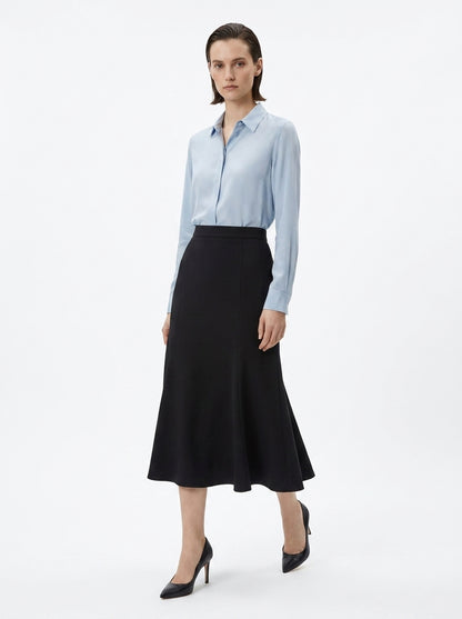 LadyLuxury French Split Fishtail Midi Skirt - High Waist A-Line Umbrella Skirt