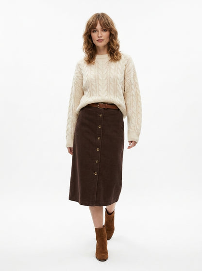 LadyLuxury | Elegant Corduroy Straight Cut Midi Skirt